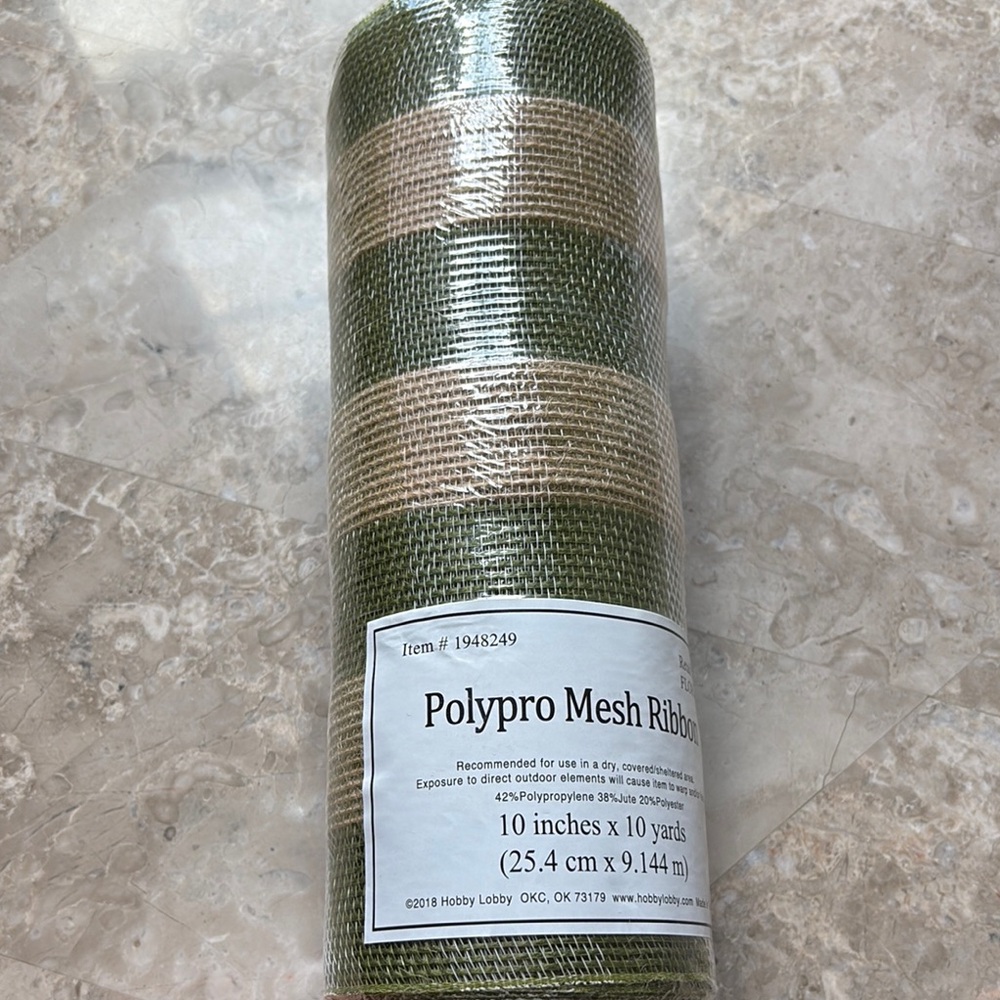 Hobby Lobby Green and Tan Polypro Mesh Ribbon